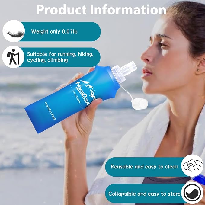 2 Packs Soft Flask, 17oz/500ml TPU Collapsible Soft Water Bottle - Image 3