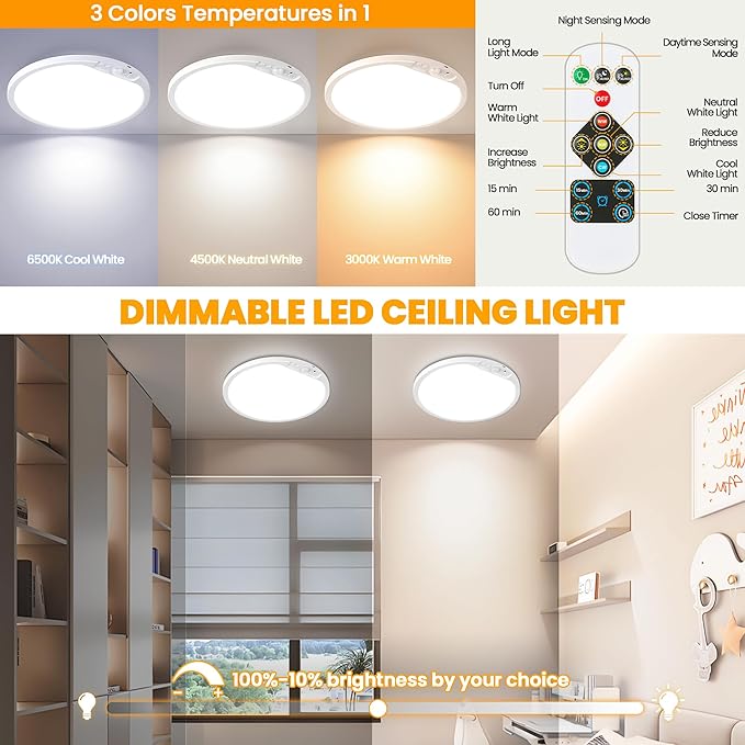 SunRider 12 Inch Rechargeable Motion Sensor LED Ceiling Light - Image 4