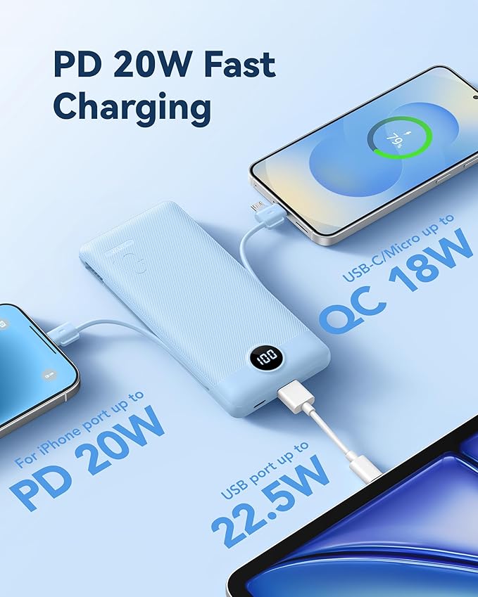 VRURC Portable Charger Power Bank - 10000mAh Fast Charging 22.5W USB Port Fast - Image 6