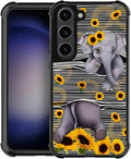 for Samsung Galaxy S23 Plus Case, Cute Little Elephant Sunflower White Line Art by FKBRCL4U