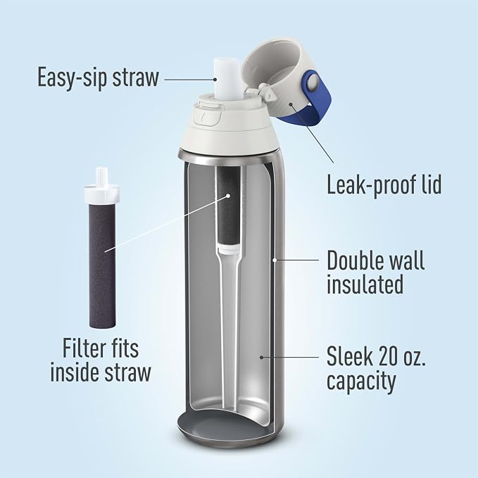Brita Stainless Steel Premium Filtering Water Bottle, Replaces 300 Plastic - Image 3