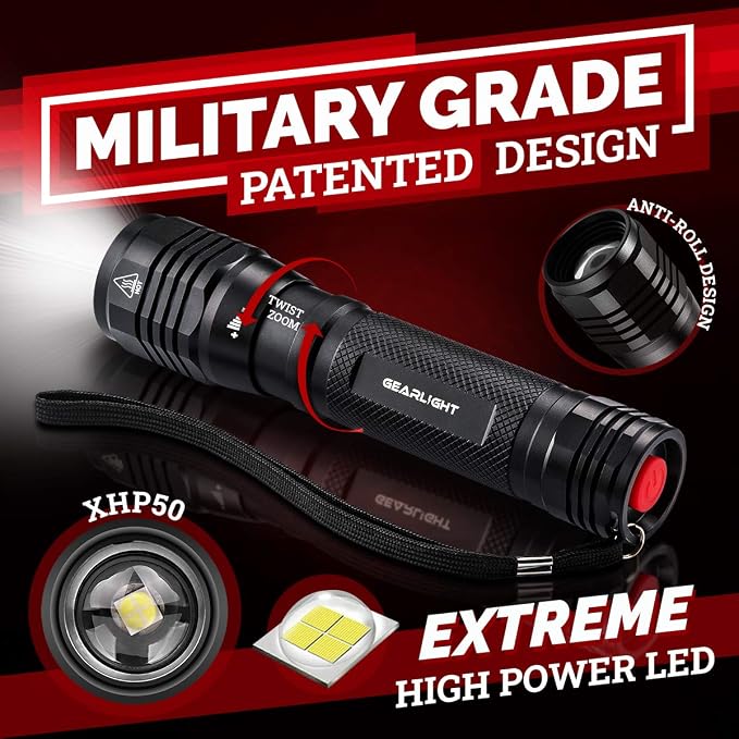 LED Flashlight High Lumens, Tactical Flashlight Battery Powered, Bright - Image 3