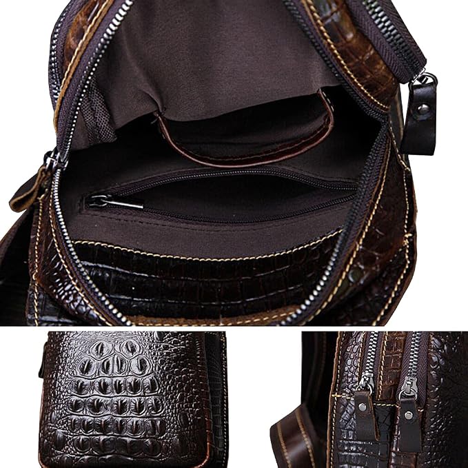 Hebetag Crocodile Genuine Leather Sling Bag Crossbody Backpack - Image 6