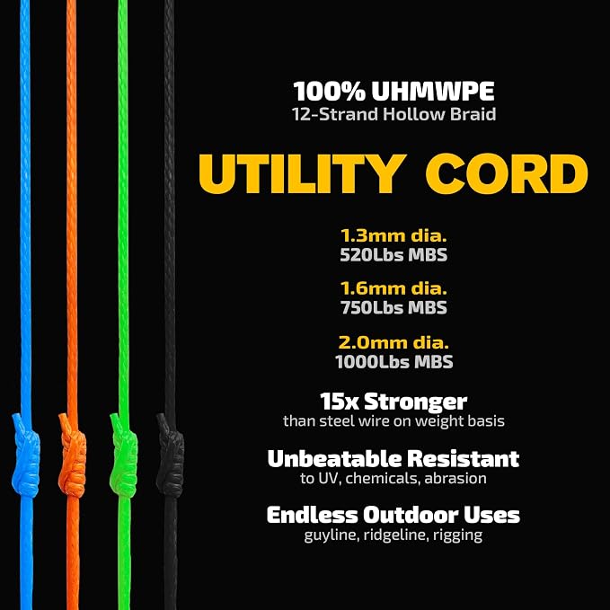 emma kites Hollow UHMWPE Braided Cord 1.3mm, 2mm Spliceable - Image 2