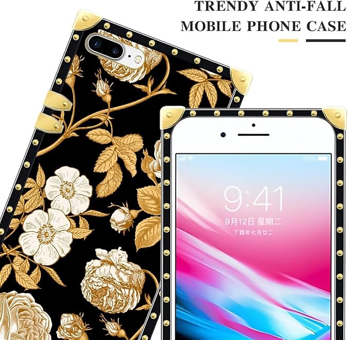 Compatible with iPhone 8 7 SE Case, Blooming Rose Golden Flower Luxury Golden - Image 4
