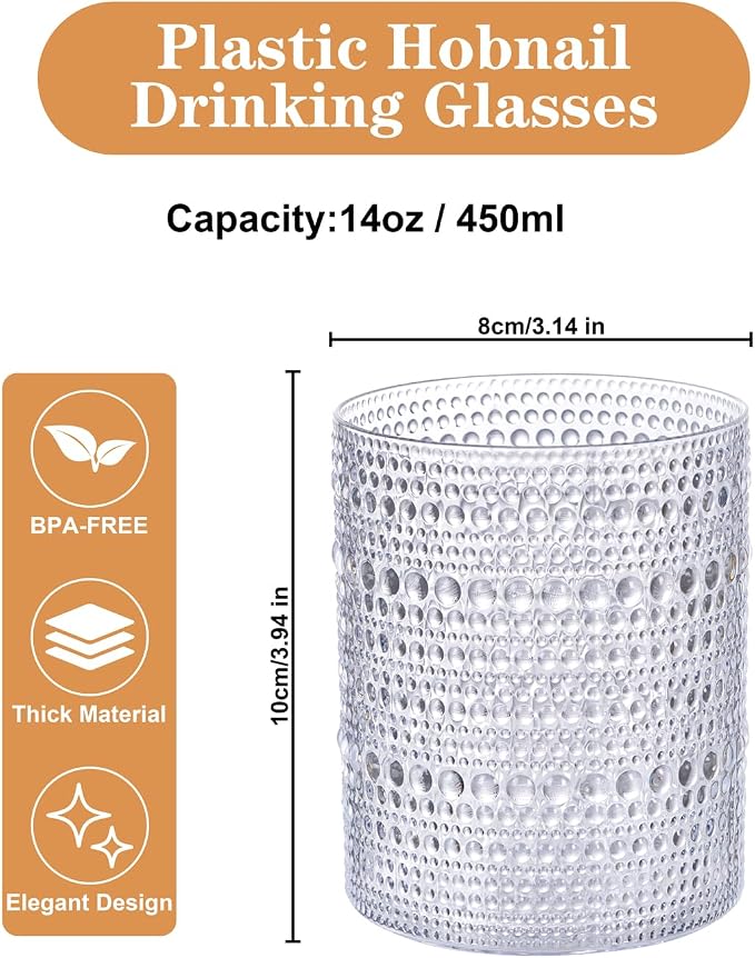 18PCS Plastic Hobnail Drinking Glasses - 14 Oz Clear Vintage Glasses Mixed - Image 3