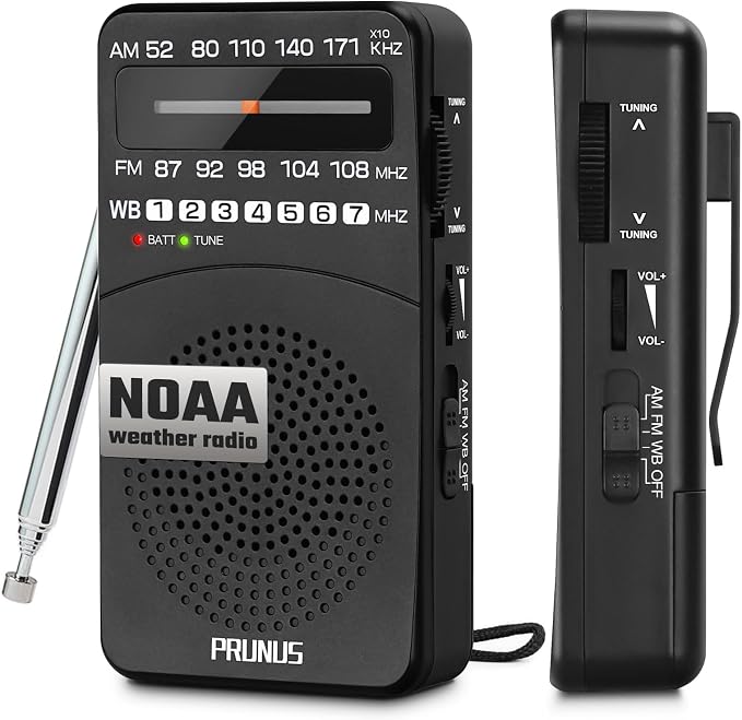 PRUNUS NOAA Weather Radio AM FM, Battery Powered Radio by AA, Transistor Radios by PRUNUS