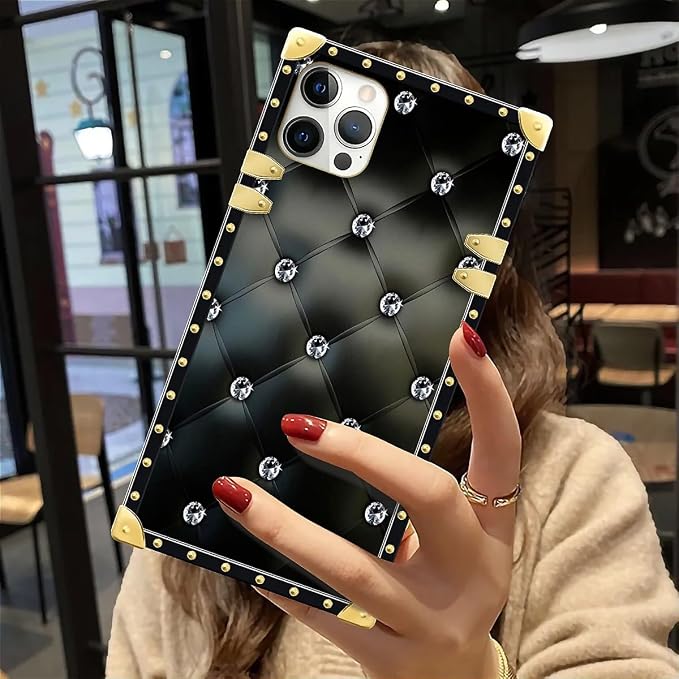 Compatible with iPhone 12/12 Pro Case, Shiny Black Sofa Crystal Luxury Golden - Image 6
