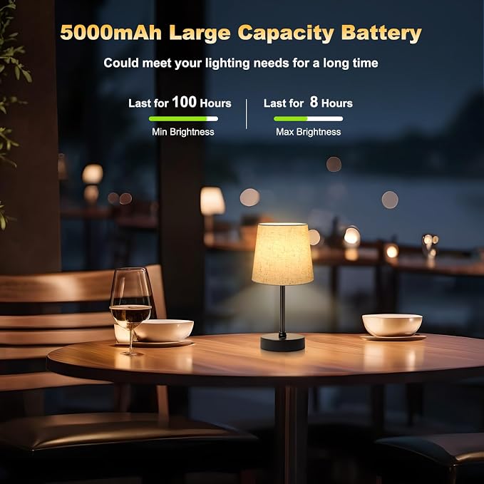 Wowag Small Cordless Table Lamp, 5000mAh Rechargeable Battery Operated Desk Lamp - Image 6