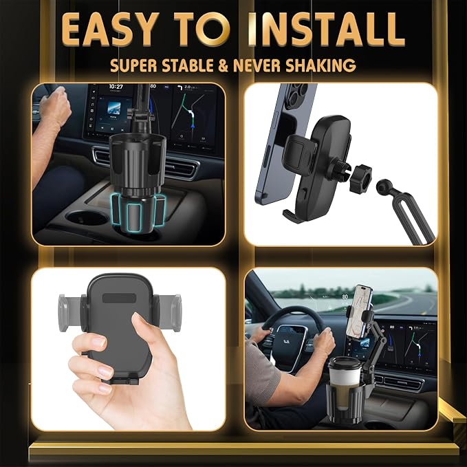 Phone Holders for Your Car, 2 in 1 Universal Cup Holder Expander Adjustable Base - Image 6