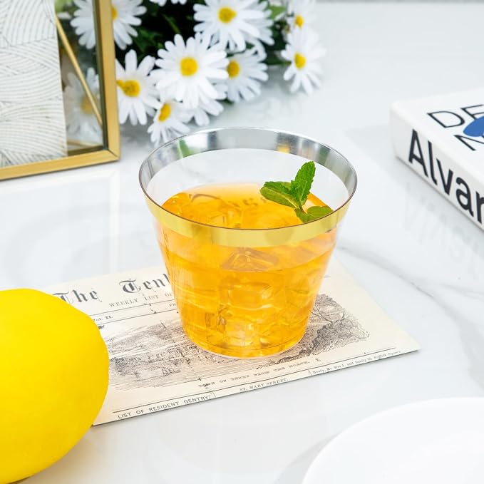 I00000 60PCS Gold Plastic Cups, 9 oz Clear Disposable Cups - Image 3