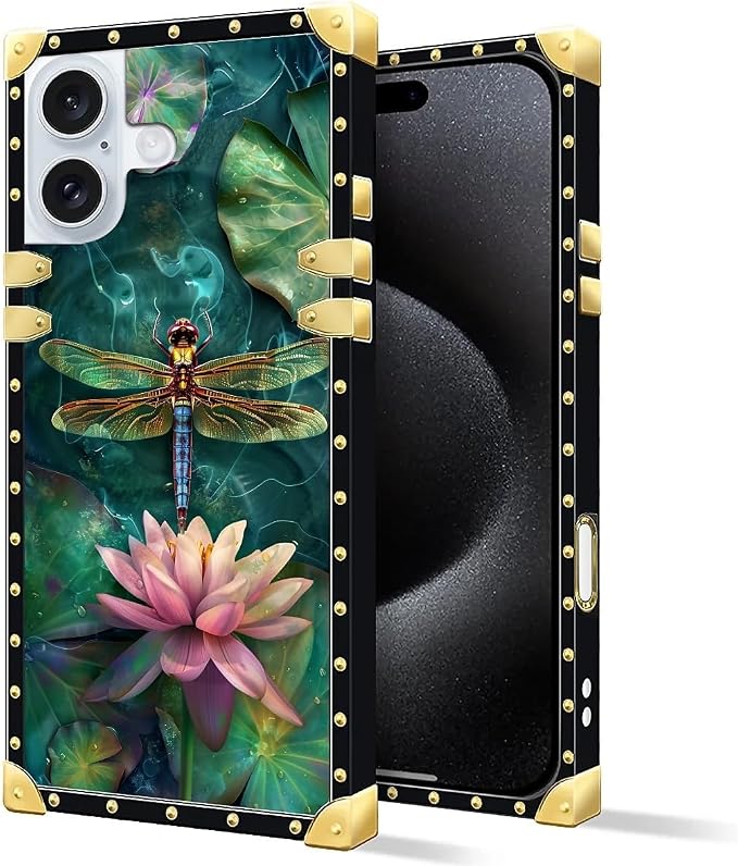 Compatible with iPhone 16 Plus Case, Colourful Dragonfly Pink Lily Pads Luxury - Image 3