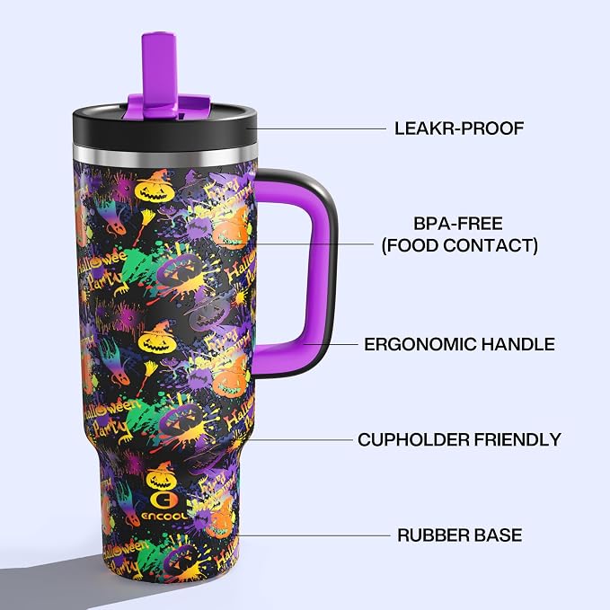 ENCOOL 40 oz Tumbler with Handle and Straw: Stainless Steel Insulated Tumbler - Image 2