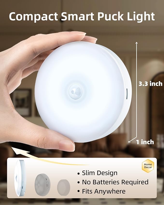 EZVALO 6-Pack Under Cabinet Lighting, Rechargeable Motion Sensor Puck Light - Image 2