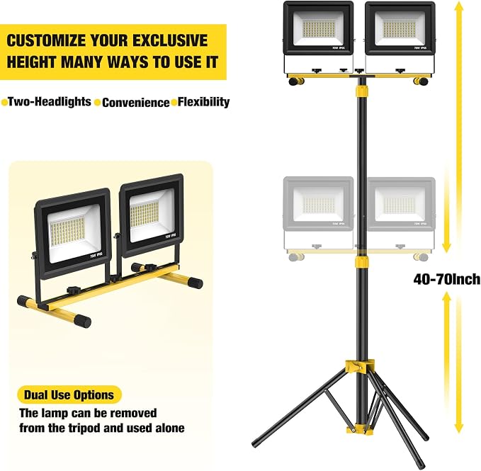 Upgraded LED Work Lights with Stand, 2-Head Adjustable Work Light, Waterproof - Image 5