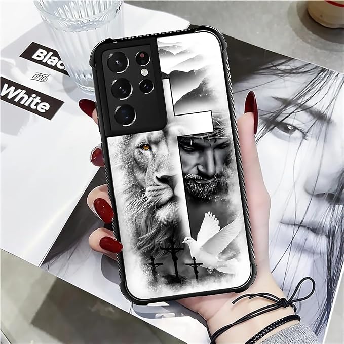 for Samsung Galaxy S21 Ultra Case, Lion Cross Jesus Christ Dove Pattern Graphic - Image 7