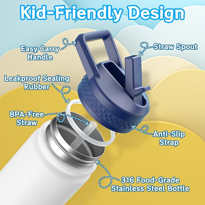 baab 18oz Kids Water Bottle, Insulated Water Bottle - Image 3