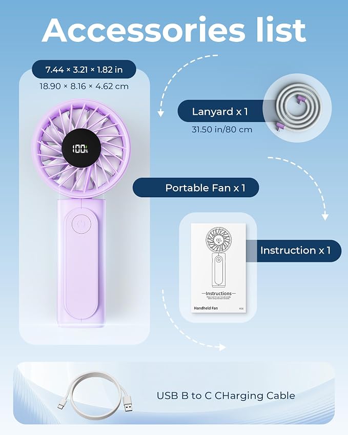 Peiyuu Portable Fan, 4000mAh USB Rechargeable, 180° Foldable Mini Desk Fan - Image 8