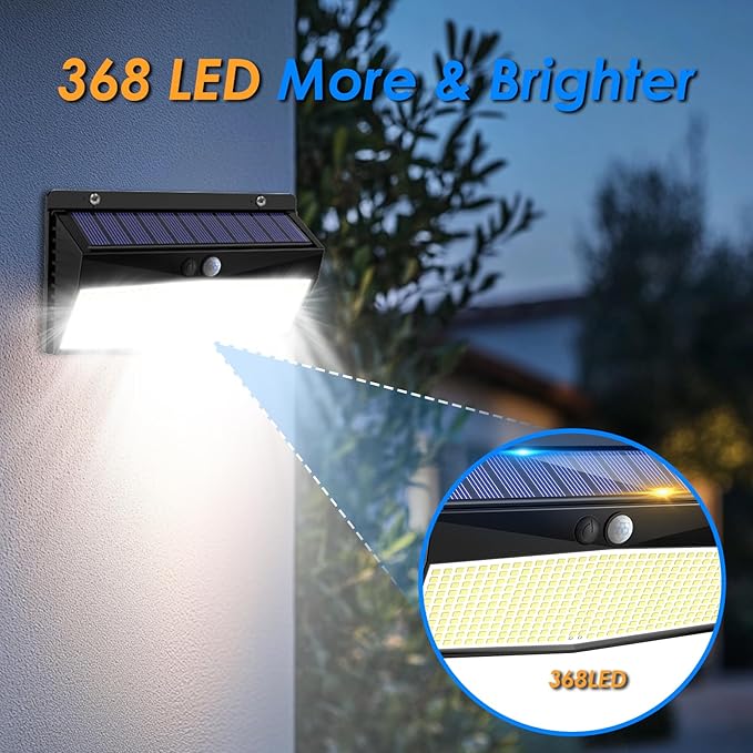 2 Pack 368 LED Solar Lights Outdoor Motion Sensor, Solar Fence Lights - Image 7