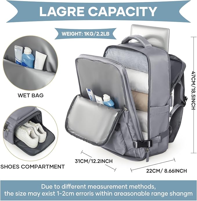 WONHOX Large Travel Backpack Carry on Flight Approved Laptop Work Business - Image 3