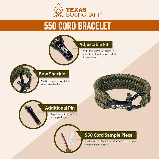 Texas Bushcraft Firecraft Cord Survival Bracelet – Paracord Bracelet - Image 7