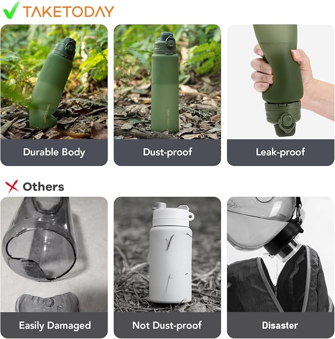 TakeToday Collapsible Water Bottles 32oz, Foldable Travel Water Bottle - Image 2