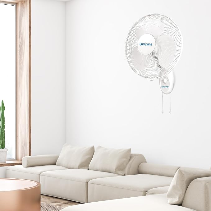 Hurricane 16" Supreme Oscillating Wall Mount Fan w/ 3 Quiet Speeds, Workshops & - Image 6