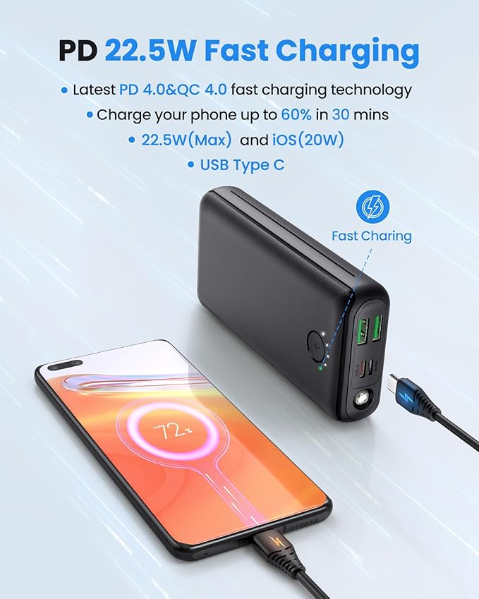 Portable Charger Power Bank 30000mAh USB C 22.5W Fast Charging External Battery - Image 2
