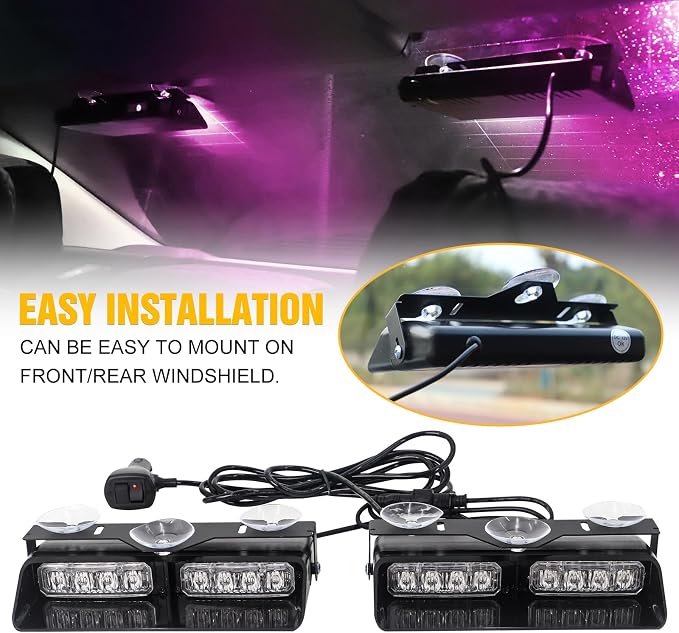 XRIDONSEN 2 in 1 Emergency Dash Strobe Lights Purple White Interior Front/Rear - Image 4
