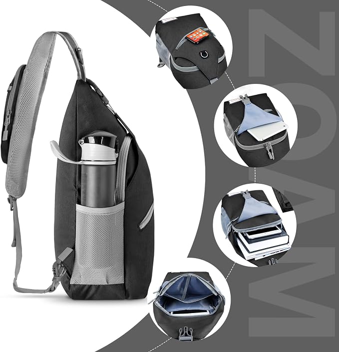 ZOMAKE Sling Bag, Small Crossbody Sling Backpack, Water Resistant Shoulder - Image 3