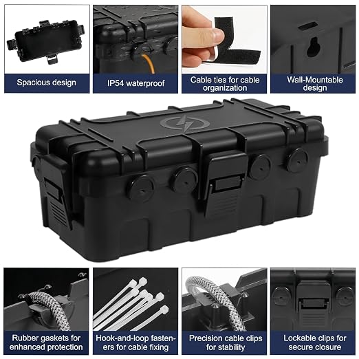 Medium Outdoor Electrical Box, IP54 Waterproof Extension Cord Cover w/ 6 Cable - Image 6
