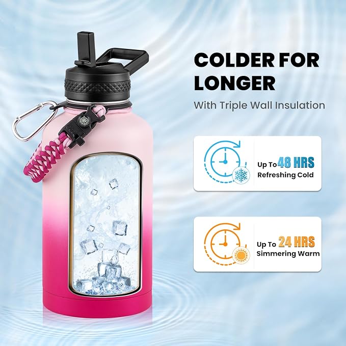 RAYMYLO Insulated Water Bottle 64 oz, Triple Wall Vacuum Stainless Steel - Image 2