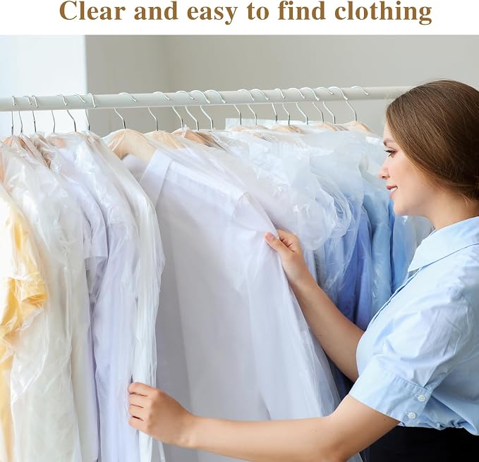 20 Pack Clear Clothes Covers for Hanging Garment Plastic Suit Bags Dry Cleaning - Image 4