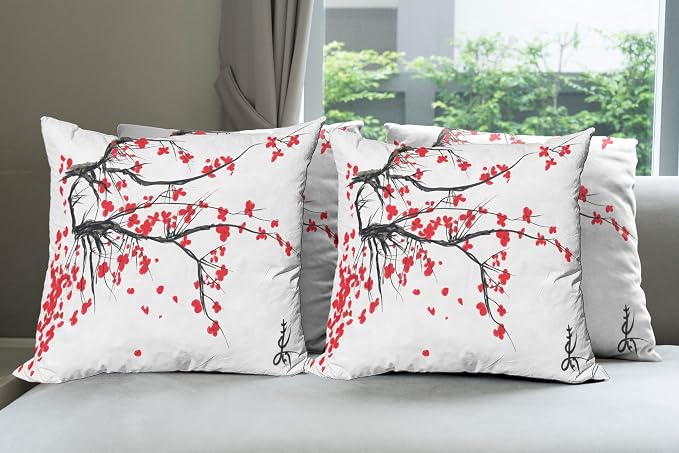 Ambesonne Nature Throw Pillow Cushion Case Pack of 4, Sakura Blossom Japanese by Ambesonne