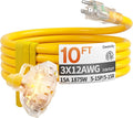 10 ft 12 Gauge Heavy Duty 3 Outlet Extension Cord Splitter by Deeklify