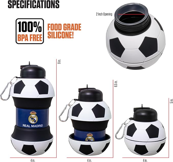 Maccabi ART Real Madrid Clip-On Collapsible 1 Liter, 34 oz. size BPA-Free - Image 5