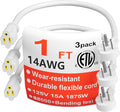 HUANCHAIN 14 Gauge 1 Feet Flat Plug Extension Cord White Indoor Outdoor by huanchain