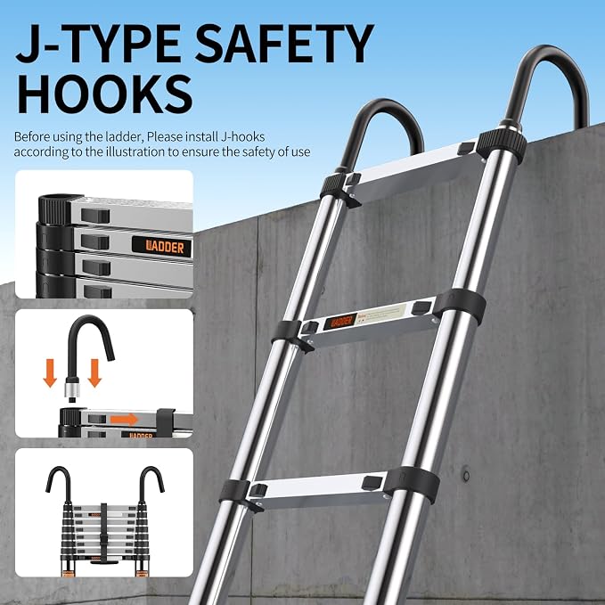 Telescoping Ladder, with Stable Hook and stabilizer barand, Extension Ladder - Image 2