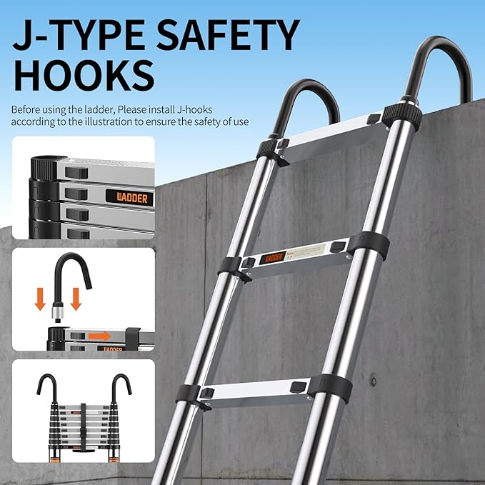 Telescoping Ladder, with Stable Hook and stabilizer barand, 12.5 FT Extension - Image 3