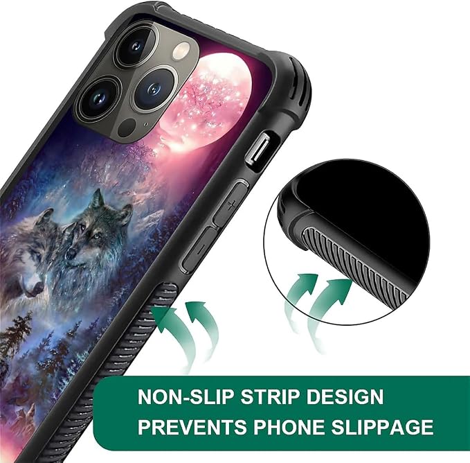for iPhone 13 Pro Case, Star Two Wolfs Howling Pattern Graphic Design Girl Boy - Image 4