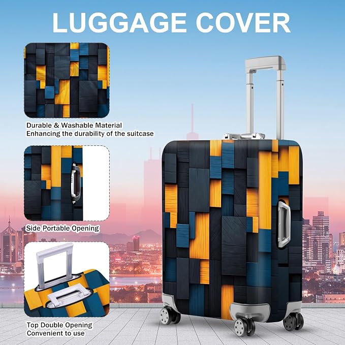 ANNA QUEEN Dark Geometric Wood Luggage Cover, Modern Abstract Suitcase Protector - Image 2