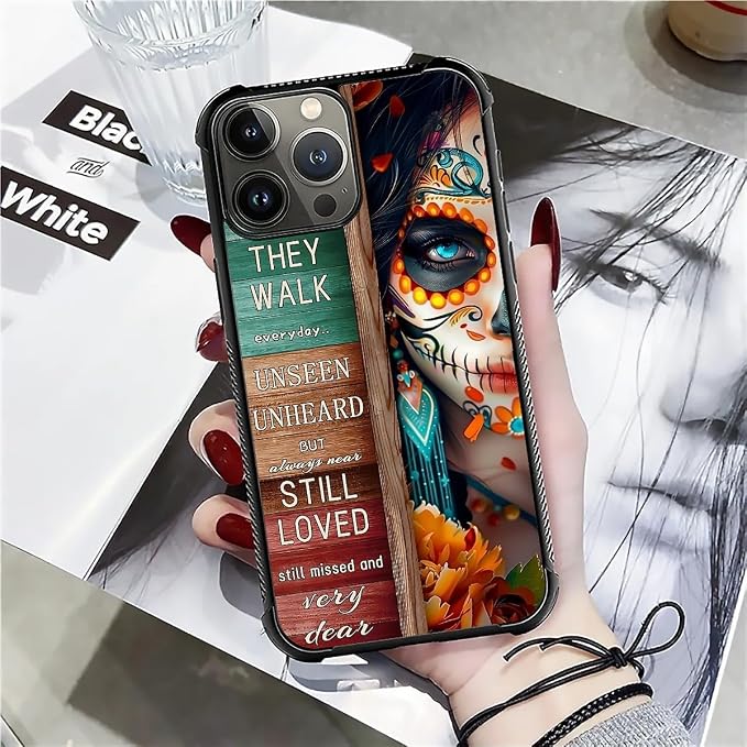 for iPhone 16 Pro Case, Sugar Skull Day of Death Halloween Pattern Graphic - Image 7