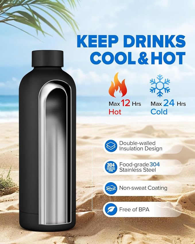 Insulated Water Bottle with Lid, 25 oz Reusable Leak-Proof Metal Stainless - Image 2