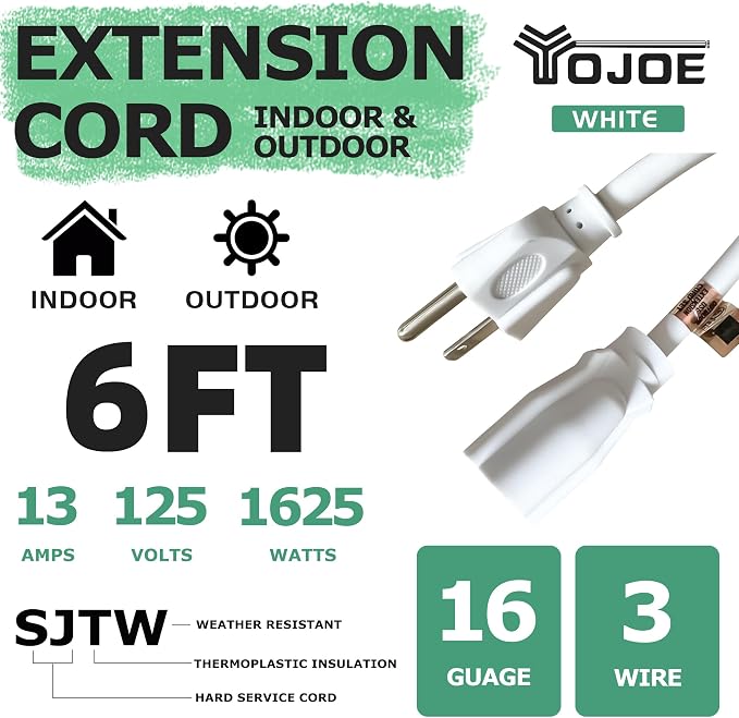 YOJOE Indoor Outdoor Extension Cord, 3 Prong 13A Weatherproof Power Cord - Image 2