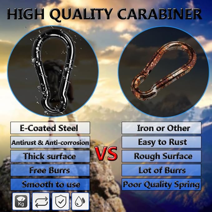 Black Carabiner Clip, Heavy Duty Spring Snap Hook Quick Link - Image 3
