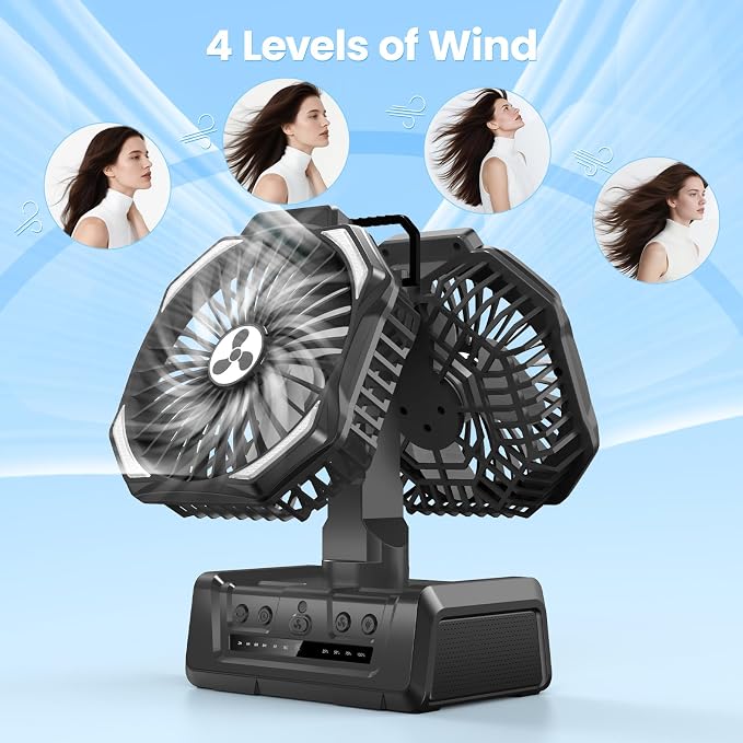 Dual Head Portable Rechargeable Fan 20000mAh Battery Powered Fan Camping - Image 3
