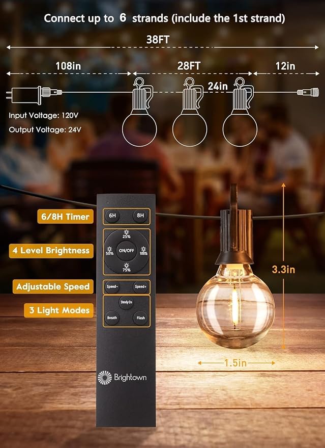 Brightown String Lights Outdoor 38Ft - Image 2