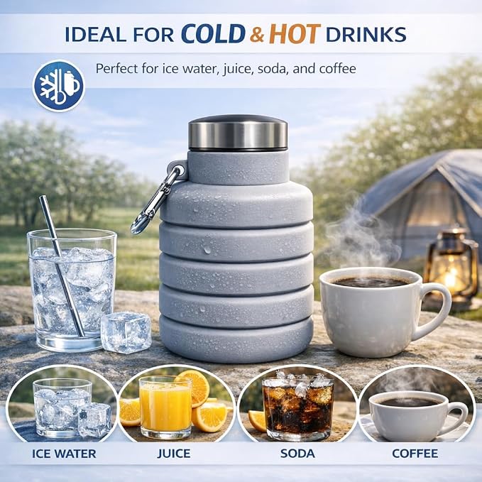 Collapsible Water Bottles, 16oz Capacity Portable Reusable Silicone Water Bottle - Image 7