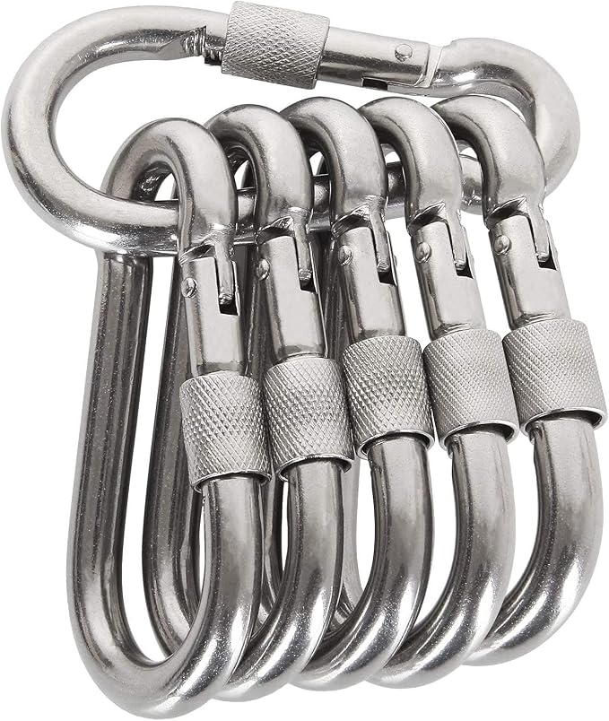 Locking Carabiner Clips, Stainless Steel Spring Snap Hook Locking Carabiner by Acquwistach