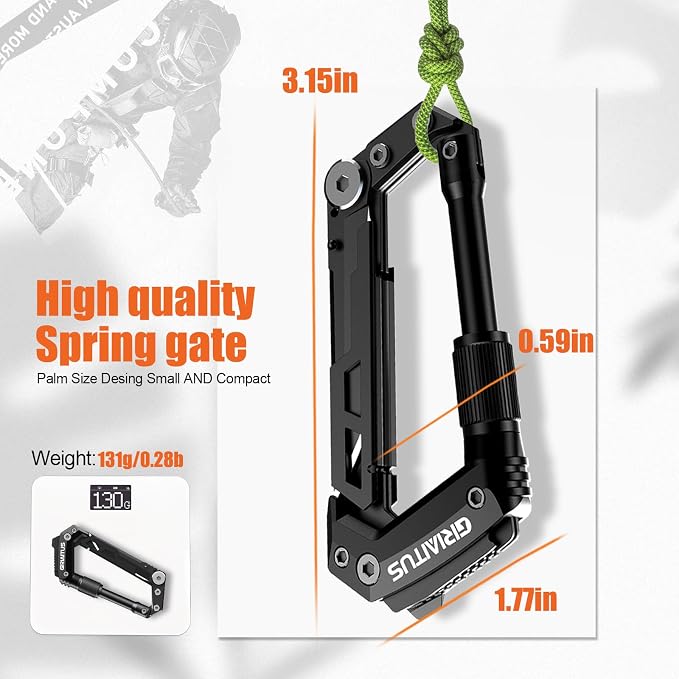 Carabiner Multitool 8-in-1 EDC Carabiners Pocket Knife, Serrated Knife - Image 3